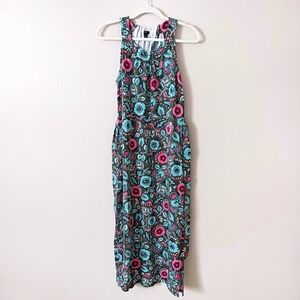 Talbots Petite Floral Halter Neck Tie Waist Maxi Dress Large Moss Green NWOT